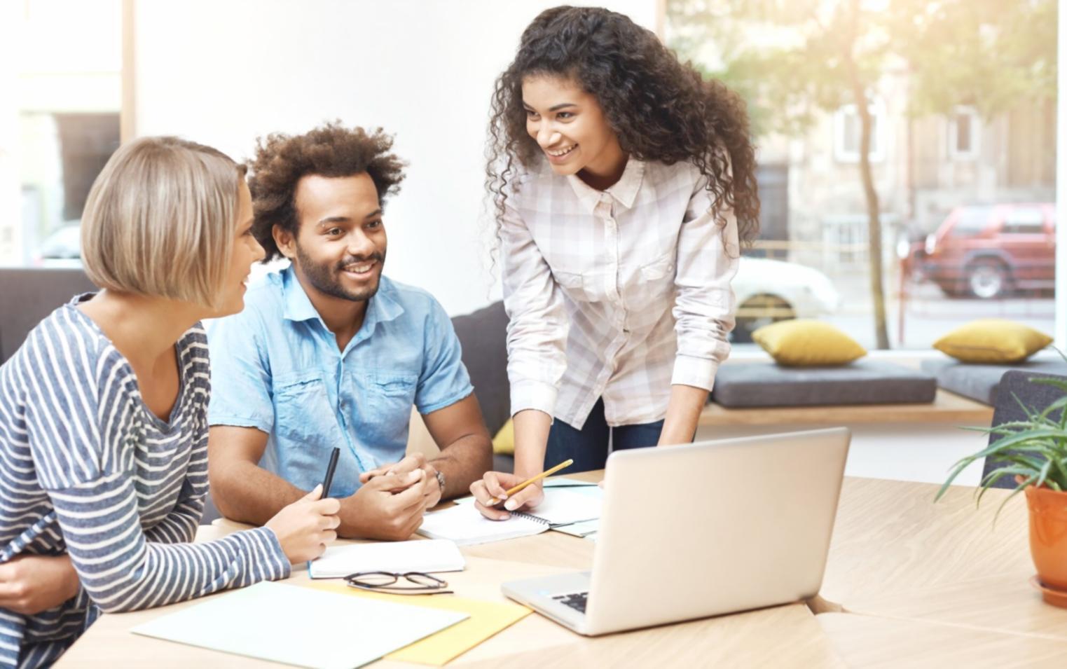 Business professionals collaborating on financial planning strategies